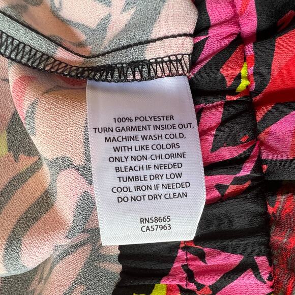 OPEN EDIT High Waist Abstract Floral Print Midi Skirt with Slit | Large | Neon - Picture 11 of 12